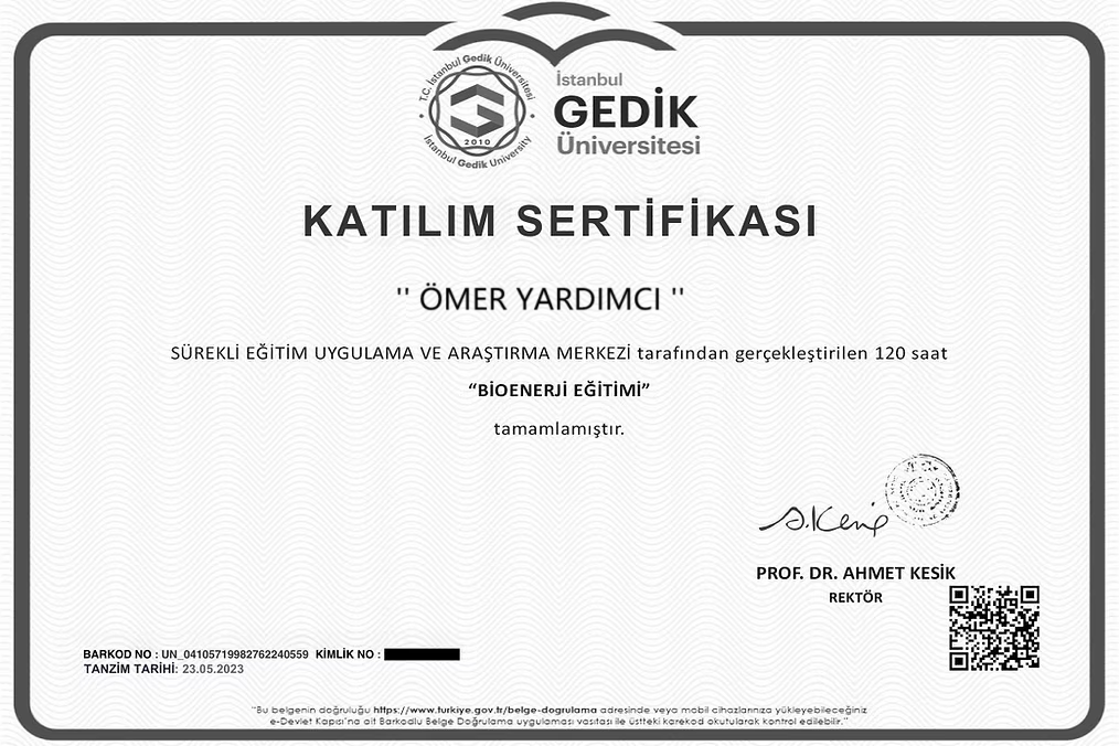 İstanbul Gedik Üniversitesi – Bioenerji Master Eğitimi (Ömer Yardımcı)